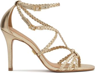 Kazar Gouden sandalen met gevlochten bandjes - Dames - Sandalen met hakken - Geel - 39 EU - Leer - Schoenen