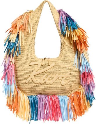 Kurt Geiger Large Kurt Fringe Hobo Bag in Open Beige at Nordstrom