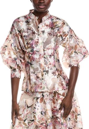 Gracia Floral Print Organza Puffed Sleeve Top