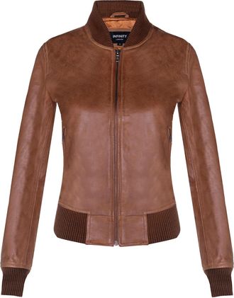 Infinity Leather Womens Classic MA-1 Leather Bomber Jacket-Newcastle
