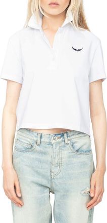 Zadig&Voltaire Mirta Wings Crop Cotton Polo Shirt in White at Nordstrom, Size X-Small