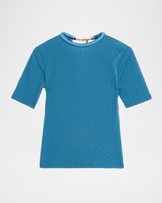 Silvia Tcherassi Venecia Tubular-Collar Textured Short-Sleeve T-Shirt
