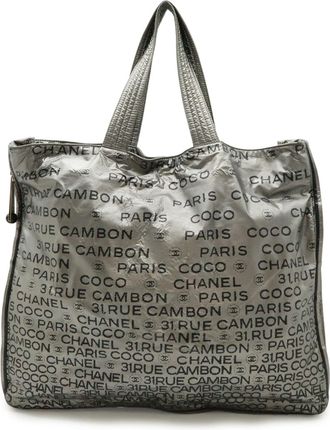Chanel Silver Nylon Shoulder Bag Tote Bag (Pre-Owned)