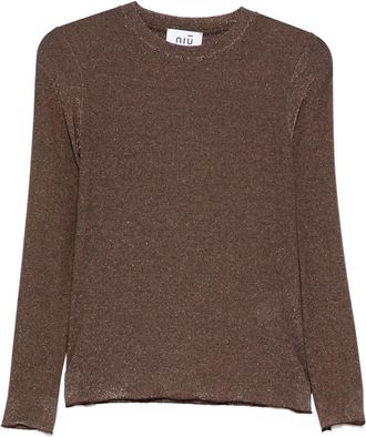 Niù T-shirt girocollo con glitter - Marrone
