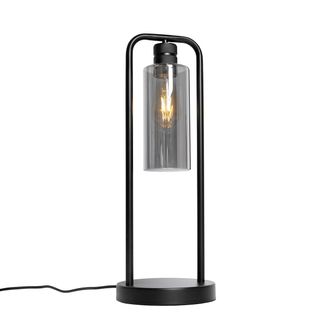 QAZQA Moderno L&aacute;mpara De Mesa Moderna Negra Con Cristal Ahumado - Stavelot Acero /vidrio Alargada Adecuado Para Led Max. 1 X 40 Watt - Qazqa
