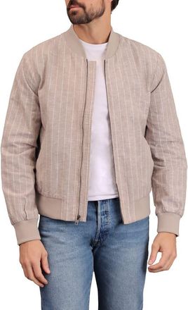 Bagatelle Pinstripe Cotton & Linen Bomber Jacket in Neutral Pinstripe at Nordstrom, Size X-Large