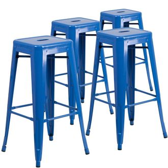 Flash Furniture 4 Pk. 30 High Backless Blue Metal Indoor-Outdoor Barstool with Square Seat