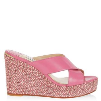Jimmy Choo London Dovina 100 Leather Wedge Sandals, Brand Size 35.5 ( US Size 5.5 )