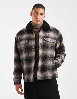 Levi's Giacca trucker comoda in pile borg e lana a quadri-Nero