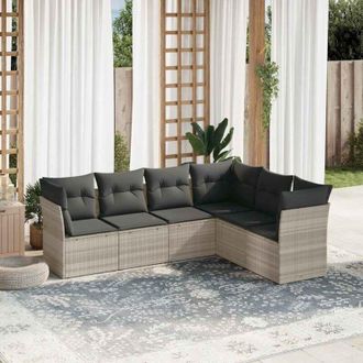 vidaXL Vidaxl - Set De Sof&aacute;s De Jard&iacute;n 6 Pzas Y Cojines Rat&aacute;n Sint&eacute;tico Gris