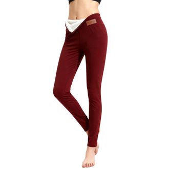 Generic Fleece Lined Gym Leggings for Women Thermal Thick High Waisted Yoga Pants Ladies Workout Trousers(Wine, XL)