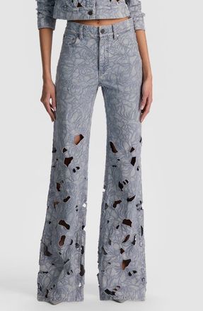 Alice & Olivia Chic High Waist Embroidered Eyelet Jeans in Rockstar Blue at Nordstrom, Size 24