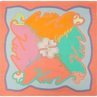 Kurt Geiger Script Print Square Silk Scarf in Coral Glow at Nordstrom