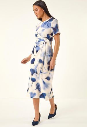 Roman Print Tie Waist Midi Dress