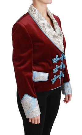 Dolce & Gabbana Womens Red Velvet Baroque Crystal Blazer Jacket Cotton Clothing