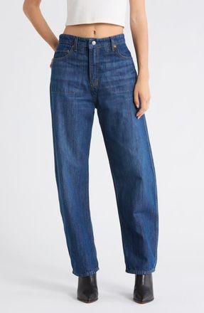 Re/Done The Rewind Reversible High Waist Crop Barrel Leg Jeans in Dark Santa Cruz at Nordstrom, Size 30