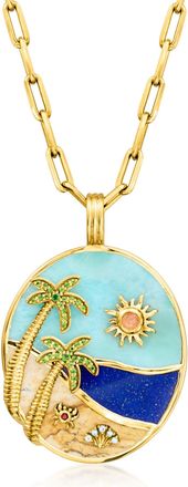 Ross-Simons Multi-Gemstone Beach Pendant Paper Clip Link Necklace in 18kt Gold Over Sterling
