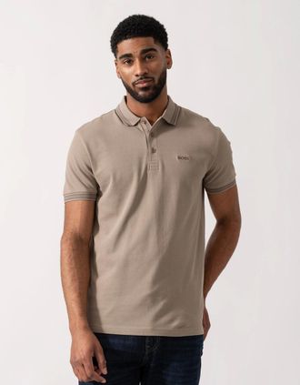 HUGO BOSS Mens BOSS Green Mens Paddy Cotton-Piqu&eacute; Polo Shirt with Contrast Logo - Light/Pastel Green 339 - Tan - Size: 38