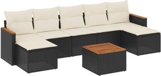 vidaXL Vidaxl - Set De Sof&aacute;s De Jard&iacute;n 8 Piezas Y Cojines Rat&aacute;n Sint&eacute;tico Negro