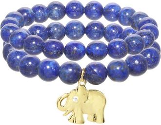 Rachel Reinhardt Jewelry 18K Filled Blue Lapis Elephant Pendant Bracelet
