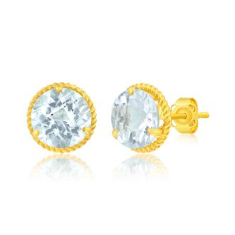 MAX + STONE 14k Yellow or White Gold 8mm Roped Halo Gemstone Round Stud Earrings
