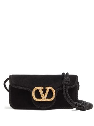 Valentino Garavani Locò jewel-embellished velvet clutch - women - Cotton - One Size - Black