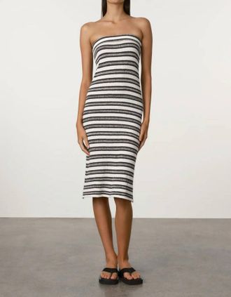 Zulu & Zephyr Marle Stripe Textured Knit Skirt In Black, Grey, And White
