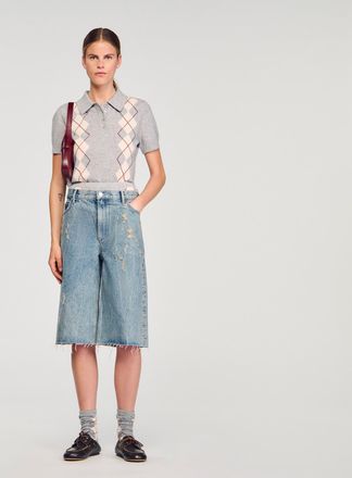 Sandro Argyle polo-neck jumper