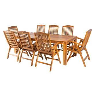ED&Egrave;N JARD&Iacute; Conjunto de 8 sillones reclinables y mesa de madera de teca de 240 cm
