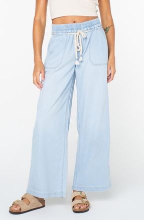 Roxy Paddle On Drawstring Denim Pants in Beached Wash Denim at Nordstrom, Size X-Large