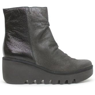 FLY London BAAN538FLY Leather Womens Ankle Boots - UK 4 - US 6-6.5 Women - EU 37 - Silver Black - Size:UK 4