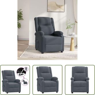 vidaXL Poltrona in vera pelle - Poltrona Elettrica Reclinabile Grigio Scuro in Vera Pelle