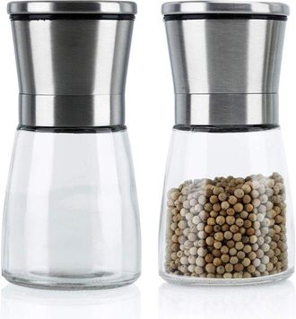 OEM Molinillos De Pimienta Transparentes Plateados, Juego De Dos Molinillos De Pimienta De Vidrio Y Acero Inoxidable Para La Cocina, Sal