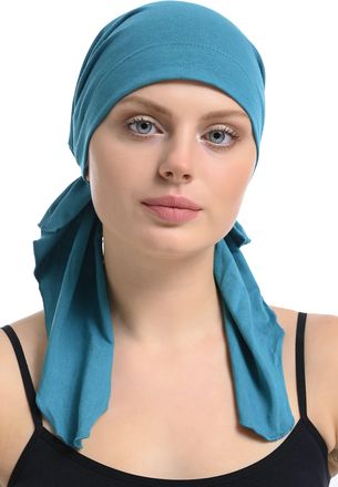 Generic Bamboo and Cotton Chemo Headwear Hair Loss Fitted Pre-Tied Bandana (Teal)