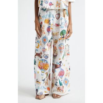 Camilla Kapadokya Kitsch Pleated Organic Cotton Wide Leg Pants at Nordstrom, Size Small