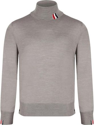 Thom Browne Beige Fijngebreide Trui - Heren - Coltruien - Beige - L - Wol - Truien & Vesten