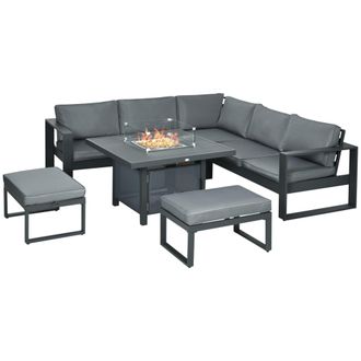 OUTSUNNY 6-Piece Garden Furniture Set with Firepit Table Outdoor Sofa Aluminium | TJ Hughes