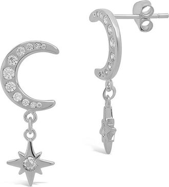 Sterling Forever Sterling Silver CZ Crescent & Star Drop Studs