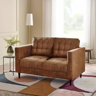 Furniturebox Jade Brown Faux Leather 2 Seater Sofa in Tan