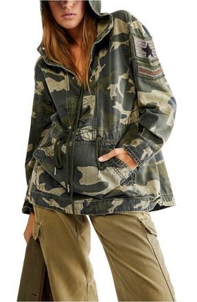 Free People Ember Military Cotton Pullover in Olive Combo at Nordstrom, Size Medium