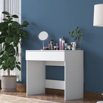 Dmora Toiletta Fele, Mueble De Maquillaje Con Espejo, Un Caj&oacute;n, Tapa De Madera Melaminada, 90x45x77h Cm Blanco
