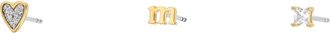 Fossil Womens Initials Gold-Tone Brass Stud Earring Set