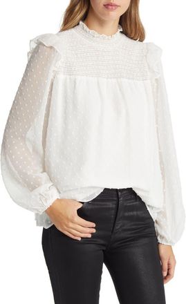 Nikki Lund Yannis Smocked Clip Dot Blouse in White at Nordstrom, Size Medium