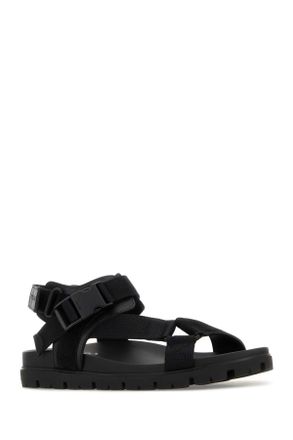 Prada Mens Black Fabric Suede Sandals Nero Sandali
