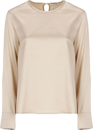 PESERICO Beige Beaded-Cuff Silk Blouse