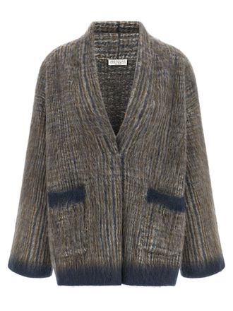 Brunello Cucinelli Double-Knit Wool and Mohair Cardigan - Gray