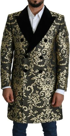 Dolce & Gabbana Mens Brocade Double Breasted Coat Gold And Black