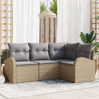 vidaXL Vidaxl - Set Divano da Giardino con cuscino 4 pcs Beige Poly Rattan