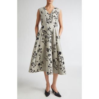 Max Mara Clea Floral Print Midi Dress in Ecru at Nordstrom, Size 10