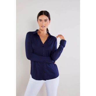 Anatomie Nikki Longsleeve Pique Shirt in Navy at Nordstrom, Size X-Large